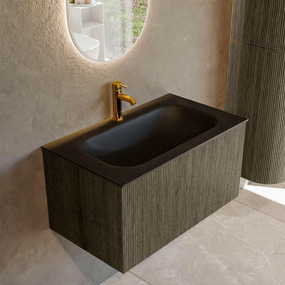 Mondiaz KURVE Badkamermeubelset - 80x46x40cm - 1 lade - wastafel solid surface - midden - 1 kraangat - Shadow