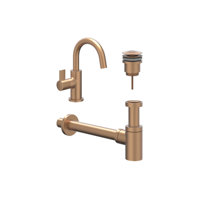 IVY Pact Fonteinset - opbouw - draaibare uitloop - always open plug - Geborsteld mat koper PVD