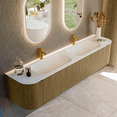 Ensemble de meuble de salle de bain Mondiaz KURVE - 200x46x40cm - 2 tiroirs - 2 portes - lavabo en solid surface - double - 2 trous de robinet - Dusk