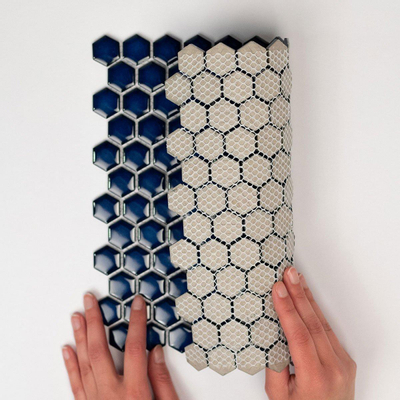 La Mosaic Factory Barcelona carreau mosaïque - 26x30cm - carrelage mural - Hexagone/Hexagone - Porcelaine Bleu Cobalt Brillant