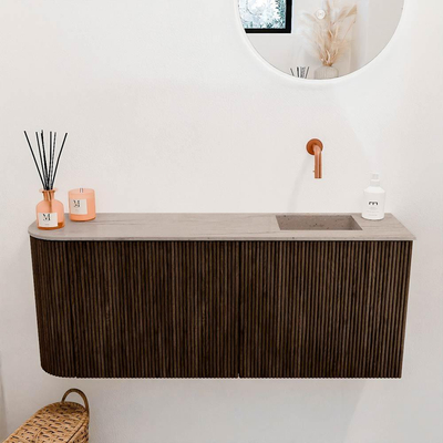 Mondiaz JOYA-DLUX 101.6cm toiletmeubel - ronding links kleur Walnut - Wastafel FAYE positie Rechts Zonder kraangat kleur Saba.