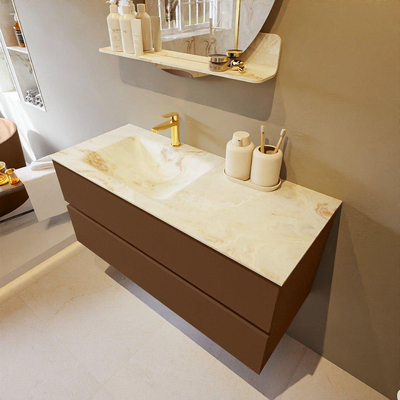 MONDIAZ VICA-DLUX Ensemble meuble de salle de bains - 110cm - meuble bas rust - 2 tiroirs - lavabo encastré cloud à gauche - 1 trou de robinet - version haute 60cm - frape