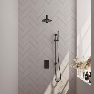 Brauer Black Edition Ensemble de douche pluie encastré - douche principale 20cm - bouton lisse - douchette à main Barre 1 fonction - barre de douche - noir mat