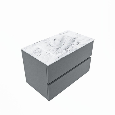 MONDIAZ VICA-DLUX Badkamermeubelset - 80cm - onderkast plata- 2 lades - inbouw wastafel cloud midden - zonder kraangaten - 60cm hoge versie - glace