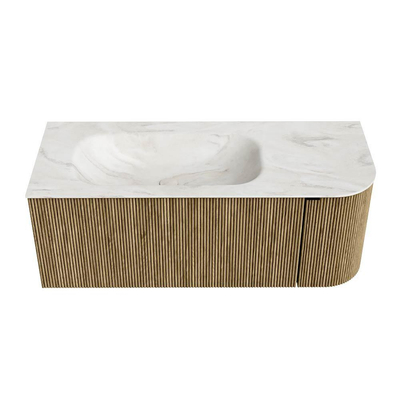 Mondiaz KURVE-DLUX Ensemble de meuble de salle de bains - 115x46x40cm - 1 tiroir - 1 porte - lavabo solid surface - gauche - 1 trou de robinet - Dusk