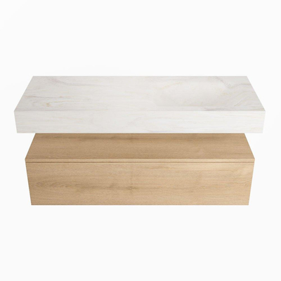 MONDIAZ ALAN - DLUX Badkamermeubelset - 120cm - onderkast - Washed Oak - 1 lade - vrijhangende wastafel - wasbak rechts - 1 kraangat - Ostra