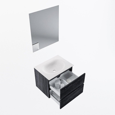 Mondiaz VICA ensemble de meuble de salle de bain - 60cm - meuble sous-vasque Anthracite - 2 tiroirs - lavabo moon milieu - 1 trou de robinet - couleur talc - miroir LED - version XL 60cm de haut