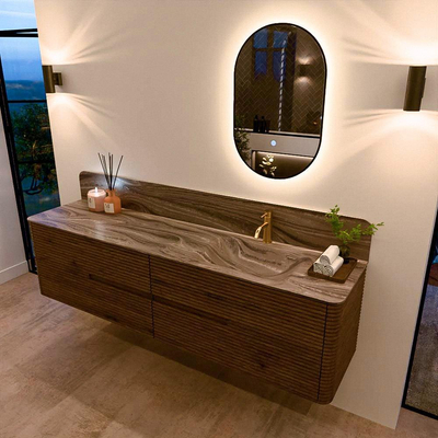 Mondiaz CIRO-DLUX Badkamermeubelset - 190x45x50cm - Solid surface wastafel Sombra - 1 wasbak Rechts - 1 kraangat - 4 lades - Dusk