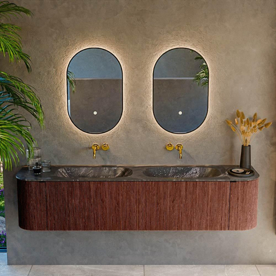 Mondiaz KURVE-DLUX Badkamermeubelset - 190x46x40cm - 2 lade - 2 deuren - wastafel solid surface - dubbel - zonder kraangat - Ruby