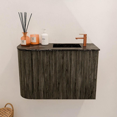 Mondiaz JOYA-DLUX 61.6cm toiletmeubel - ronding links kleur Shadow - Wastafel FAYE positie Rechts 1 kraangat kleur Lava.