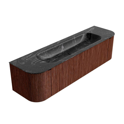 Mondiaz KURVE-DLUX Badkamermeubelset - 170x46x40cm - 1 lade - 2 deuren - wastafel solid surface - midden - 1 kraangat - Ruby