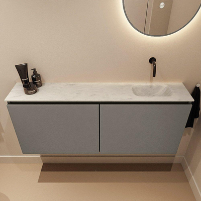 MONDIAZ TURE-DLUX Meuble WC 120cm Smoke. EDEN vasque Opalo position droite. Sans trou de robinet.