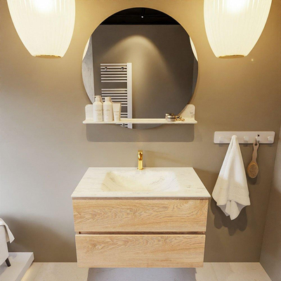 MONDIAZ VICA-DLUX Ensemble meuble de salle de bains - 80cm - meuble bas Washed oak - 2 tiroirs - vasque encastrée cloud au milieu - 1 trou de robinet - version haute de 60cm - Opalo