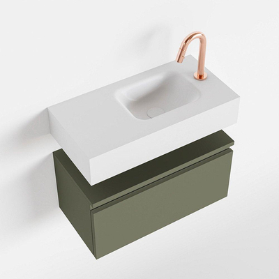MONDIAZ ANDOR Toiletmeubel - 60x30x30cm - 1 kraangat - 1 lades - army mat - wasbak rechts - Solid surface - Wit