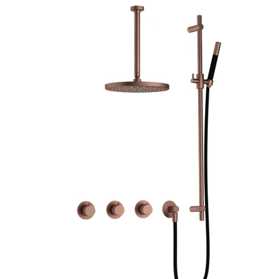 Hotbath Cobber IBS70 Regendoucheset inbouw - 30cm plafondarm - 30cm ronde hoofddouche - staafhanddouche - glijstang - koper geborsteld PVD