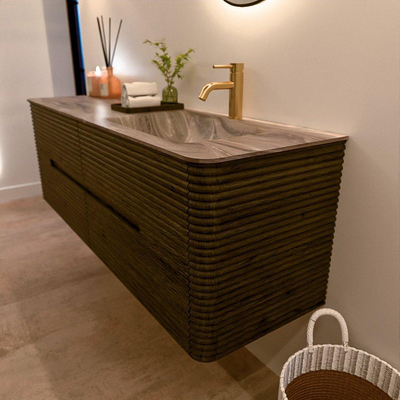 Mondiaz CIRO-DLUX Ensemble de meubles de salle de bains - 150x45x50cm - Plan vasque solid surface Sombra - 1 lavabo à droite - 1 trou de robinet - 4 tiroirs - Shadow