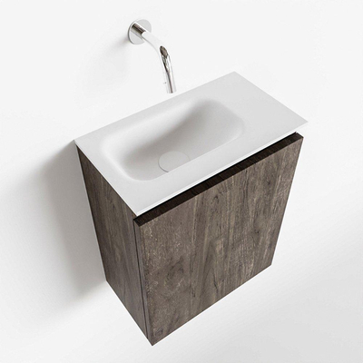 MONDIAZ TURE Kit lave-mains - 40x23x50cm - 0 trous de robinet - 1 porte - marron foncé mat - Lavabo à gauche - Acrylique Blanc