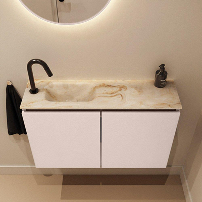 MONDIAZ TURE-DLUX 80cm toiletmeubel Rosee. EDEN wastafel Frappe positie links. Met 1 kraangat.