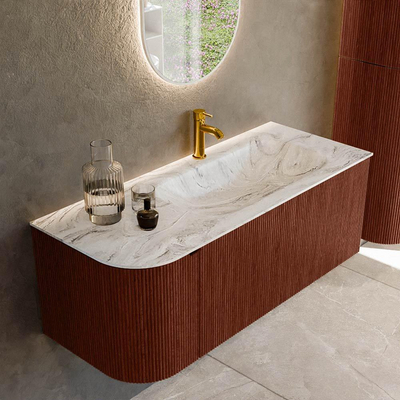 Mondiaz KURVE-DLUX Badkamermeubelset - 115x46x40cm - 1 lade - 1 deur - wastafel solid surface - rechts - 1 kraangat - Ruby