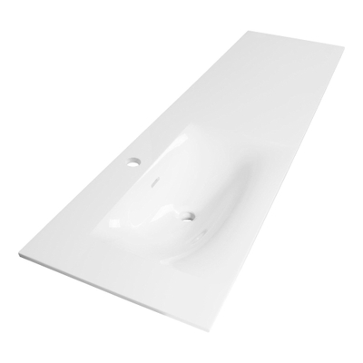 BRAUER Glacier Lavabo asymétrique - 160x46x2cm - - 1 vasque - 1 trou de robinet à gauche - fine stone - blanc brillant
