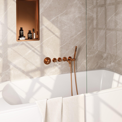 BRAUER Stripe Mitigeur thermostatique baignoire - SET 01 - encastré - bec - douchette à main barre - flexible de douche - coude mural - cuivre brossé PVD