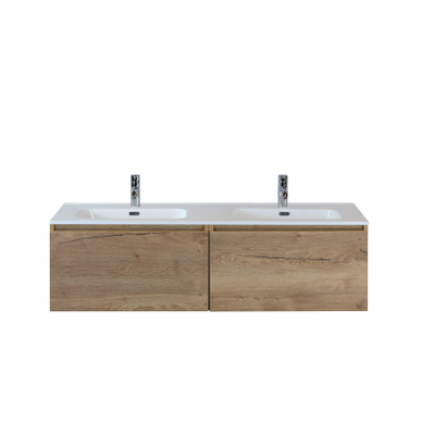 H&R Badmeubelen Cover Wastafel - 141x46.5x1.8cm - 2 kraangaten - 2 wasbakken - keramiek wit