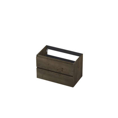 INK Wastafelonderkast - 80x45x52cm - 2 lades - greeploos - met houten keerlijst - MDF - Charcoal