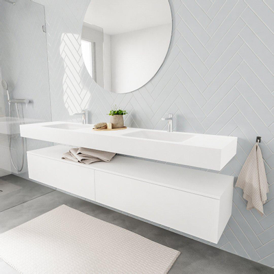 MONDIAZ ALAN 200cm - meuble bas - 2 tiroirs - lavabo suspendu - 2 vasques - 2 trous de robinet - talc