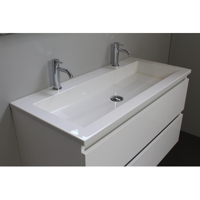 Basic Bella Meuble salle de bains avec lavabo acrylique avec miroir et éclairage Blanc 100x55x46cm 2 trous de robinet Blanc brillant