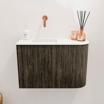 Mondiaz JOYA 61.6cm toiletmeubel - ronding rechts kleur Shadow - Wastafel FAYE positie Links Zonder kraangat kleur Talc.