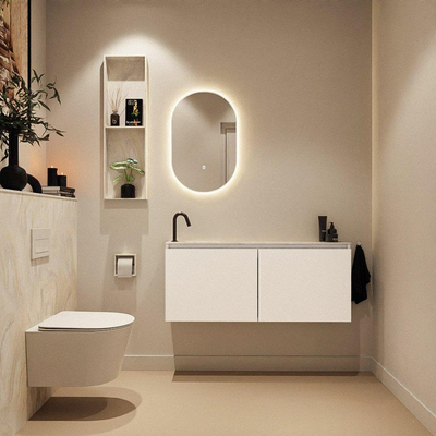 MONDIAZ TURE-DLUX Meuble toilette - 120cm - Talc - EDEN - vasque Ostra - position gauche - 1 trou de robinet