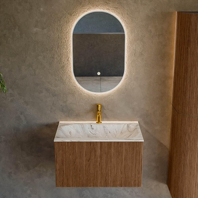 MONDIAZ KURVE-DLUX 70cm Meuble salle de bain - couleur Walnut - 1 tiroir - vasque BIG SMALL centre - 1 trou de robinet - couleur Glace