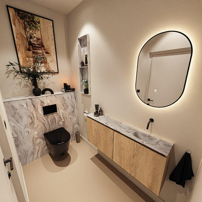 MONDIAZ TURE-DLUX 120cm toiletmeubel Washed Oak. EDEN wastafel Glace positie rechts. Zonder kraangat.