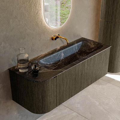 Ensemble de meuble de salle de bain Mondiaz KURVE-DLUX - 125x46x40cm - 1 tiroir - 1 porte - lavabo en solid surface - droite - sans trou de robinet - Shadow