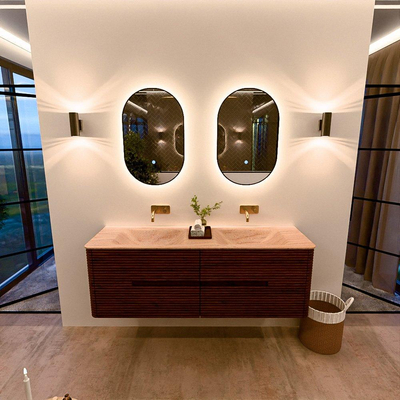 Mondiaz CIRO-DLUX Ensemble de meubles de salle de bains - 150x45x50cm - vasque solid surface Saba - 2 cuves Double - sans trous de robinet - 4 tiroirs - Ruby