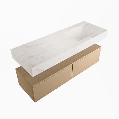 Mondiaz ALAN-DLUX Ensemble de meuble - 130cm - meuble - Oro mat - 2 tiroirs - Lavabo Cloud Ostra suspendu - vasque droite - 1 trou de robinet - Beige