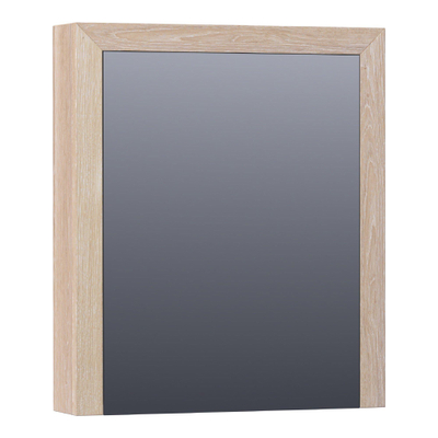 BRAUER Rise armoire de toilette - 60x70x15cm - sans éclairage - avec 1 porte miroir double face à ouverture vers la gauche en chêne lamellé blanc
