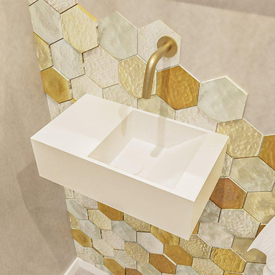 Mondiaz TYNE fontein - 40x23x12cm - wasbak rechts - 0 kraangaten - solid surface Talc mat