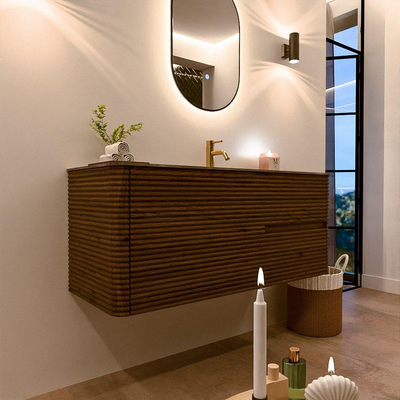 Mondiaz CIRO-DLUX Badkamermeubelset - 120x45x50cm - Solid surface wastafel Sombra - 1 wasbak Rechts - 1 kraangat - 2 lades - Dusk