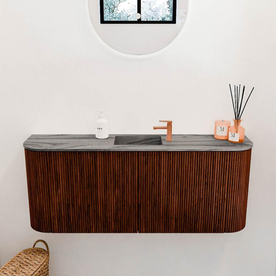 Mondiaz JOYA-DLUX 103.2cm toiletmeubel - ronding links en rechts kleur Ruby - Wastafel FAYE positie Midden 1 kraangat kleur Sombra.