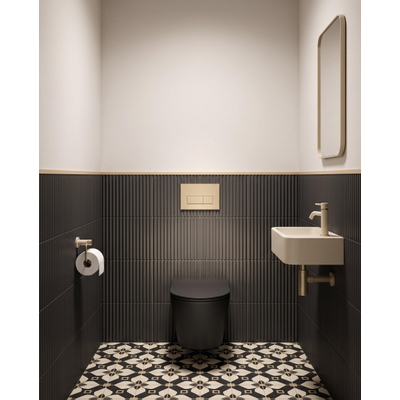 QeramiQ Dely Toiletset - 36.3x51.7cm - diepspoel - rimless - Geberit UP320 inbouwreservoir - met Burda frame - softclose toiletzitting - bedieningsplaat beige - rechtehoekige knoppen - mat zwart