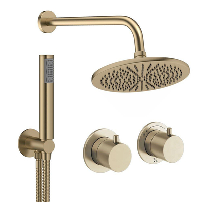 Crosswater MODULE Regendoucheset inbouw - 2 hendels - 30cm douchekop - handdouche - wandarm - geborsteld messing (goud)
