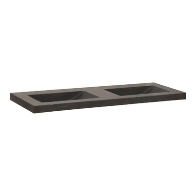 BRAUER Magma wastafel 120x46x5cm 2 wasbakken 0 kraangaten natuursteen basalt antraciet MET Joy wastafelonderkast 120 2 softclose lades mat taupe SHOWROOMMODEL