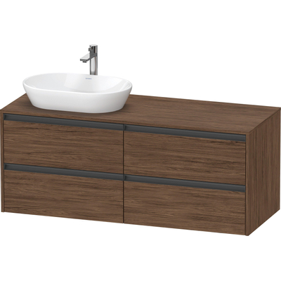 Duravit Ketho 2 meuble bas pour lavabo incl. plan de console avec 4 tiroirs pour vasque à gauche 140x55x56.8cm avec poignées anthracite noyer foncé mat