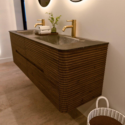 Mondiaz CIRO-DLUX Badkamermeubelset - 150x45x50cm - Solid surface wastafel Lava - 2 wasbak Dubbel - 2 kraangaten - 4 lades - Dusk