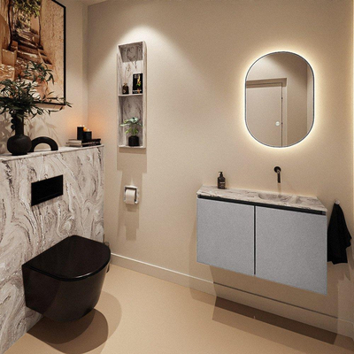 MONDIAZ TURE-DLUX Meuble WC 80 cm Plata. Lavabo EDEN Glace position droite. Sans trou de robinet.