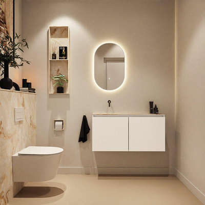 MONDIAZ TURE-DLUX Meuble toilette - 100cm - Talc - EDEN - vasque Frappe - position gauche - sans trou de robinet
