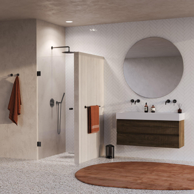 BRAUER Void Carving Porte de niche - 70x200cm - porte battante - revêtement verre - réversible - verre clair - gunmetal brossé PVD