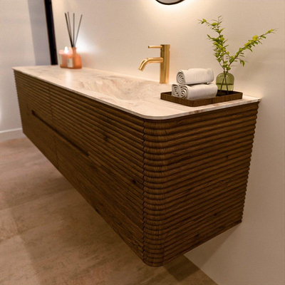 Mondiaz CIRO-DLUX Badkamermeubelset - 180x45x50cm - Solid surface wastafel Frappe - 1 wasbak Rechts - 1 kraangat - 4 lades - Dusk