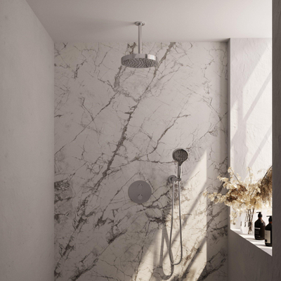 BRAUER Stripe Douche de tête thermostatique encastrée - 3 voies - ronde - SET 42 - pomme de douche 25 cm - bras plafond - douchette 3 positions - flexible de douche - coude mural - chrome